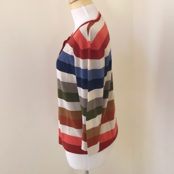 ORVIS size S striped silk blend button up cardigan - Picture 3 of 8
